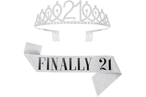 SUSSURRO "FINALLY 21" Sash and Rhinestone Tiara Set,21st Birthday Gifts Birthday Sash for Women Birthday Party Supplies