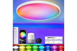 ‎TAIPOW Taipow Alexa LED Lampa Sufitowa, 30W 2200LM Smart Lampy Sufitowe z Pilotem, Dimmable RGB Colour Changing Flush Lighting Dla Sypialni Pokój Dziecięcy Przedpokój Balkon (2700-6500K)