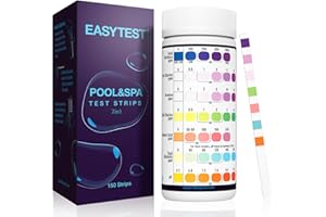 EASYTEST 150 Tiras Reactivas de Prueba Piscina y Spa 7 en 1, Tiras Para Bañera de Hidromasaje pH Prueba, Alcalinidad, Dureza Total, Medidor Cloro Libre, Acido Cianurico,Cloro y Bromo