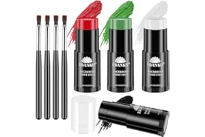 EBANKU Colori Viso Corpo Pittura Stick Olio Bastoncini Neri Crema Sportiva Scheletro Joker Mimo Fondotintat Pittura per il Viso per Halloween Cosplay Festa (Noir, blanc, rouge et vert foncé)