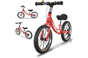 BUEUWE 14/16 Inch Balance Bike for 3 4 5 6 7 and 8 Years Old Boys Girls,No Pedal Training Bicycle with Brake and Kickstand,Adjustable Seat Height,Air Tires,Gift for Outdoor Sports