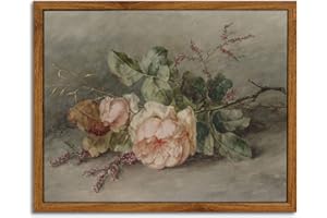 InSimSea Vintage Blume Gerahmte Wandkunst Raumdekor Rosen Gemälde Leinwand Drucke Mitte Jahrhundert Moderne Wanddekoration Bauernhaus Küche Büro Badezimmer Dekor Wandkunst 20,3 x 25,4 cm