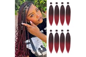 Leeven 16 Zoll Pre Stretched Braiding Hair 8 Packs EZ Braiding Hair Extensions Burgundy Red EZ Braid Pre Stretched for Box Braids /1B900#