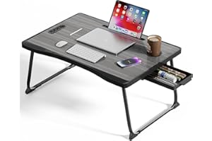 BTGGG Laptop Bed Table, Portable Lap Bed Desk with Handle, Foldable Laptop Table with Cup Slot & Side Drawer, Notebook Stand Breakfast Bed Tray for Bed, Sofa, Balcony,Carpet (Black)