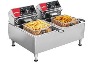 CROSSON Friggitrice Commerciale 12Litri,6000W Friggitrice Elettrica ad Olio Vasca Doppia Rimovibile con Cestello e Coperchio,Riscaldamento Rapido,per Cucina Ristorante
