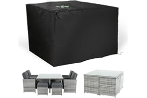 Rattan Park Heavy Duty Rattan Cube Weather Rain Cover, Waterproof, Windproof, Anti-UV for Patio, 125 X 125 X 75cm(Black)