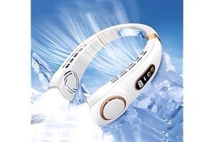 AHYDFSR Przenośny mini wentylator na szyję, USB, z przepływem powietrza 360°, bezłopatkowy akumulator, do zawieszenia, cichy, 5 prędkości, do uprawiania sportów na świeżym powietrzu, światło LED, biały