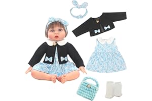 XERTEAM Abbigliamento per bambole da 50 a 55 cm, 5 pezzi abbigliamento per bambole, gonna floreale blu, giacca di jeans, borsa a maglia, calzini bianchi, accessorio per abbigliamento, perfetto per ragazze e