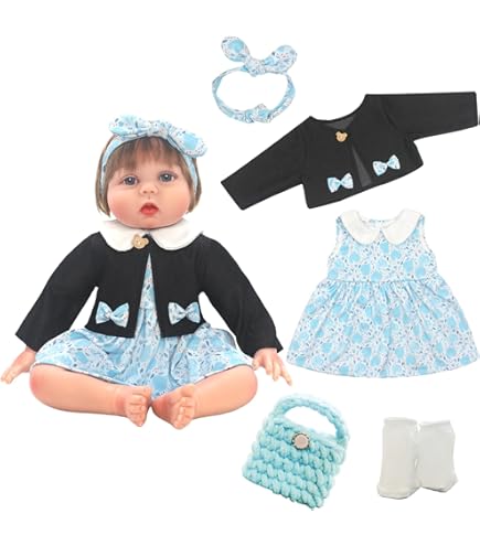 Poppenkleding met roze pony, 6-delige poppenkleding voor babypoppen van 50-55 cm, pyjamaset met lange mouwen, strikbroek, pluche konijnenschoenen, oogmasker, fopspeen, cadeau voor meisjes en jongens