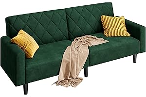 Yaheetech Divano Reclinabile Divanetto Trasformabile a 2 Posti Sofa Matrimoniale con Braccioli Mobile Imbottito in Velluto per Soggiorno Ufficio Salotto 159 × 94 × 52,5 cm Verde