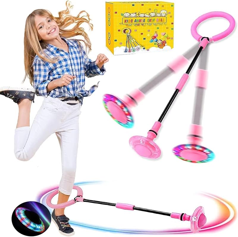 Q-WOOFF Kinder Blinkender Springring, Sport Sprungball,Faltbarer Flash Jumping Ball, Geeignet Für Geschicklichkeitsspiele Für Kinder Oder Erwachsene, Übung (Rosa) (L)