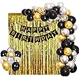 Party Propz Happy Birthday Decoration Kit Combo - 42pcs Metallic Confetti with Birthday Bunting Golden Foil Curtain | Happy Birthday Decorations Items Set for Husband, Wife, Girls, Boys