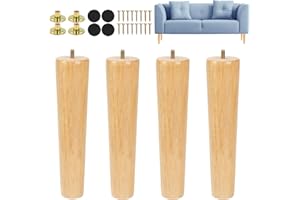 Luabue 4 Pack Wooden Furniture Legs 25cm Chair Legs Table Leg Bed Leg 10 inch Sofa Feet, Solid Rubber Wood Cabinet TV Stand Dresser Couch Feet Replacement with Non-Slip Rubber Protection Pad & Screws