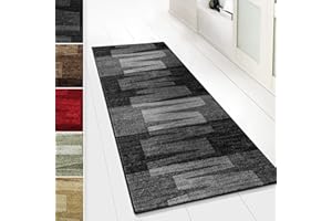 KARAT Tapis de Cuisine Ignifuge - Tapis de Course Noir 67x150 cm - Velours Fin, Confort Pieds Nus - Qualité Allemande - Carpette pour Couloir et Salon, Compatible avec Chauffage au Sol - Via Veneto