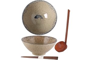 TUYINES Miska Ramen, japońska miska ceramiczna, zestaw misek ramen z łyżeczką pałeczek, japońska miska na zupę, miska na ramen w stylu vintage, japońska zastawa stołowa