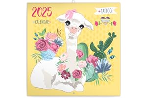 NOTIQUE Calendrier mural Lamas heureux 2025, brochures avec calendrier mensuel, calendrier broché, calendrier animal, 30 x 30 cm (30 x 60 cm, ouvert)