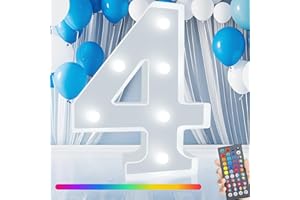 ROMULI Colorful LED Marquee Number Lights with Remote, RGB Light Up Numbers, Color Changing Battery Powered Number Lights for 10th 50th Birthday Decor Gift for Wedding Party Christmas, LED Number 4