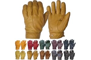 Goldtop Mens Short Bobber CE Approved Leather Motorcycle Gloves | Cruiser Style Harley Chopper Short Cuff Perforated Fleece Lined Gloves