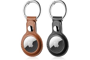 LETREEN Airtag Case, 2 Pack PU Leather Airtag Holder with Keyring, Protective Air Tag Holder Key Ring for Luggage Keychain, Kids, Pet Collar Tracker Dog Cat