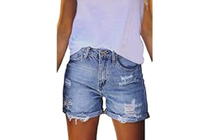 Sovoyontee Damen Hohe Taille Denim Kurze Hose Destroyed Zerrissener Jeans Sommer