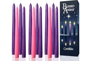 CANDWAX 25 cm Taper Advent Candles 3 Sets - Dripless Unscented Long Burning Tapered Sticks - Perfect for Advent Wreath - Purple