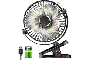 Huifengjie Ventilateur Pince Petit Ventilateur de Bureau Mini Ventilateur USB Silencieux, 5 Vitesses Rotation 720°, 5000mAh Rechargeable Ventilateur Portable pour Bureau Maison Camping