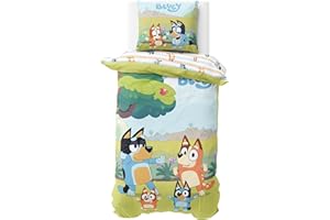 MTOnlinehandel Bluey Bettwäsche 135x200 Baumwolle für Mädchen und Jungen, Kinderbettwäsche, 1x Kissenbezug 80x80 + Bettbezug 135x200, Bingo & Bluey Geschenk