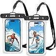 JOTO TPU Waterproof Phone Case Holder Pouch, Underwater Transparent Cellphone Dry Bag Compatible For iPhone 13 12 11 Pro Max XS XR X 8 7 6S, Galaxy S21 S20 S10 Note10, Pixel Up to 7.0" - 2 Pack, Black