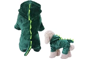 INTEDESIGN Warm Pet costumes Pullover Hoodie Sweatshirt, Cute Soft Fleece Dog Clothes with D-Ring,Comfortable Breathable Pet Costume Cosplay Sweater Winter Coat (Green Dinosaur, S)