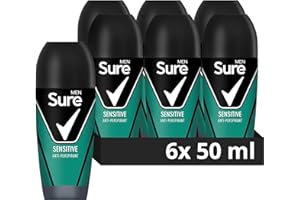 Sure Men Sensitive Roll On Deodorant Antiperspirant with MotionSense technology for 48 hour protection against sweat and odour 50 ml, Pack of 6