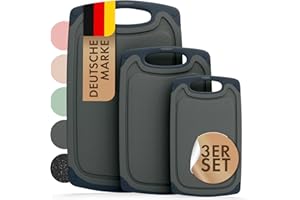 Blumtal Schneidebrett Set mit 3 Größen (S/M/L) - Schneidebrett Kunststoff groß + Saftrillen & Griff - Cutting Board - Schneidbrett BPA frei und spülmaschinenfest - Küchenbrett Grau