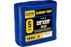 Core Tarps bache de Protection Exterieur (105 g/m²|20′ X 20′ | 6.1m X 6.1m | Bleu) 5 Mil Haute résistance,bâche de Couverture, Bâche étanche–bâche de Protection avec œillets