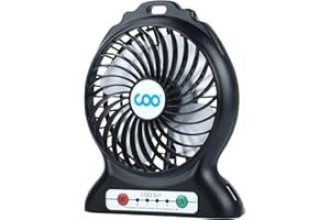 KARFUN Ventilatore USB-Portatile Mini Ventilatore Ricaricabile con Torcia Elettrica e 3 Velocità Regolabili, Batteria ad Alta Capacità per Viaggi, Casa, Esterno, Ufficio, Campeggio, Nero