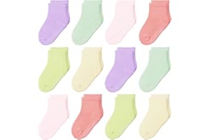 HYzgb Lot de 12 chaussettes antidérapantes pour bébé avec poignées 1-5 ans multi couleurs, cadeau pour tout-petits bébé garçons filles