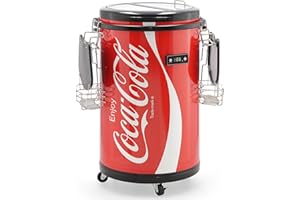 Salco Coca-Cola Imprezowa chłodziarka na napoje, pojemność 50 l, regulowane ustawienia temperatury (od 0°C do 16°C), lodówka na puszki i butelki, na piwo i wino, SPC-88CC