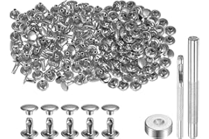 QUARKZMAN 200 Juegos Cuero Remaches 8 x 8 mm Remaches de Metal de Doble Tapa Broches de Presión Sujetadores con 3 Herramientas de Instalación para Cuero Manualidades Tono Plateado