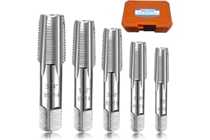 DKIBBITH 5-Piece BSP Pipe Tap Set, 1/8", 1/4", 3/8", 1/2", 3/4" ¾” BSP Tap Set Carbon Steel Hand Threading Plumbing Tap Set for Accurate Threads, Assorted Plumbers Mechanics DIY Thread Cutting Tools