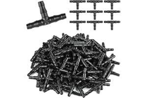 Rolcoassuns 200pcs 1/4" Universal Plastic Barb Tee Fittings, Drip Irrigation Tee Fittings for 4mm/7mm Water Tube, 1/4" Barbed Connectors