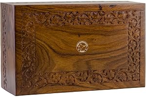 Hind Handicrafts Beautifully Handmade & Handcrafted Rosewood Borders Engraving Wooden Cremation Box/Urns for Human Ashes Adult, Funeral Urn Box (X-tra Large : 11" x 7.25" x 4.5" - 260lbs or 118kg)