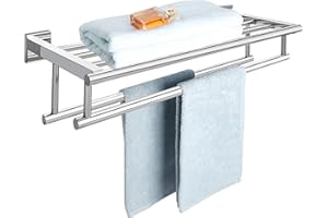 Sayayo Towel Rail Wall Mounted Chrome Bathroom Towel Shelf 24-Inch Towel Holder, SUS304 Stainless Steel Towel Rack, EGZ8000-C