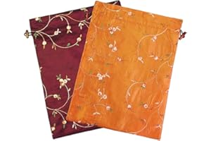 kilofly Embroidered Silk Jacquard Travel Bag, Lingerie & Shoes, Value Set of 2
