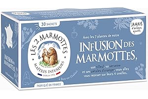 Les 2 Marmottes Infusion des Marmottes - Verveine Menthe Camomille - Bien-Être et Relaxation - Pour le soir - 30 Sachets par boite - Made in France