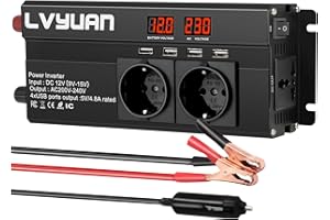 LVYUAN Wechselrichter 12V 230V 2000W Spannungswandler mit 3 Steckdose und 4 USB LED Spannungsanzeige