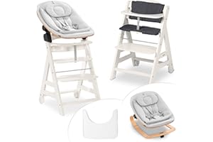 hauck Beta Plus Newborn Set Eco Bouncer Trona de Madera para Bebé desde el Nacimiento - Sillas Tronas para Niños con Hamaca Recién Nacidos Cojín y Bandeja - Blanco