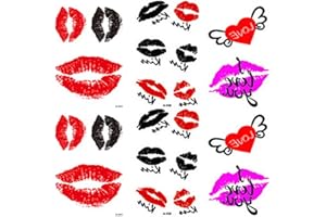 Yesallwas 6 Sheets Cute Lips Temporary Tattoo Sticker Kisses Tattoos for Women Girls,Waterproof Long Lasting Body Art Makeup red lip temporary tattoos - Sexy Kiss Lip Red Black purple