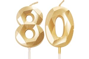 ZSYIULIA Gold Number 80 Candles for Birthday Cake, Gold 80th Birthday Candles 80 Birthday Candles 80th Candles for Cake, 80th Birthday Cake Candles Cake Toppers Decorations for 80 Year Old Women Men Gold