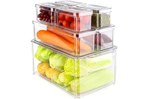 MXTIMWAN Contenitori Organizzatori Frigorifero Set di 7, Impilabile Organizzatori per Cucina Contenitori con Copertina e Maniglia per Cucina, Dispensa, Armadietti, Bagno (Senza BPA)