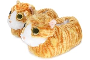 Onmygogo Novelty Animal Slippers for Women Men and Kids, Indoor Furry Fuzzy Winter Cat Plush Slippers For Adult