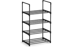 SONGMICS Scarpiera a 4 Ripiani, Scaffale Portascarpe, Organizzatore in Metallo, per 4-8 Paia di Scarpe, Impilabile, Corridoio, Soggiorno, Camera da Letto, 30 x 42,5 x 71,5 cm, Nero LSA004B01