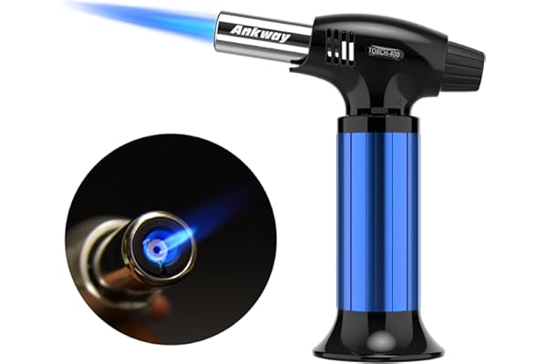 Soplete de cocina, recargable, soplete culinario con bloqueo de seguridad y llama ajustable, ideal para postres de crema brulee, hornear, barbacoa, barbacoa, bricolaje (Azul)